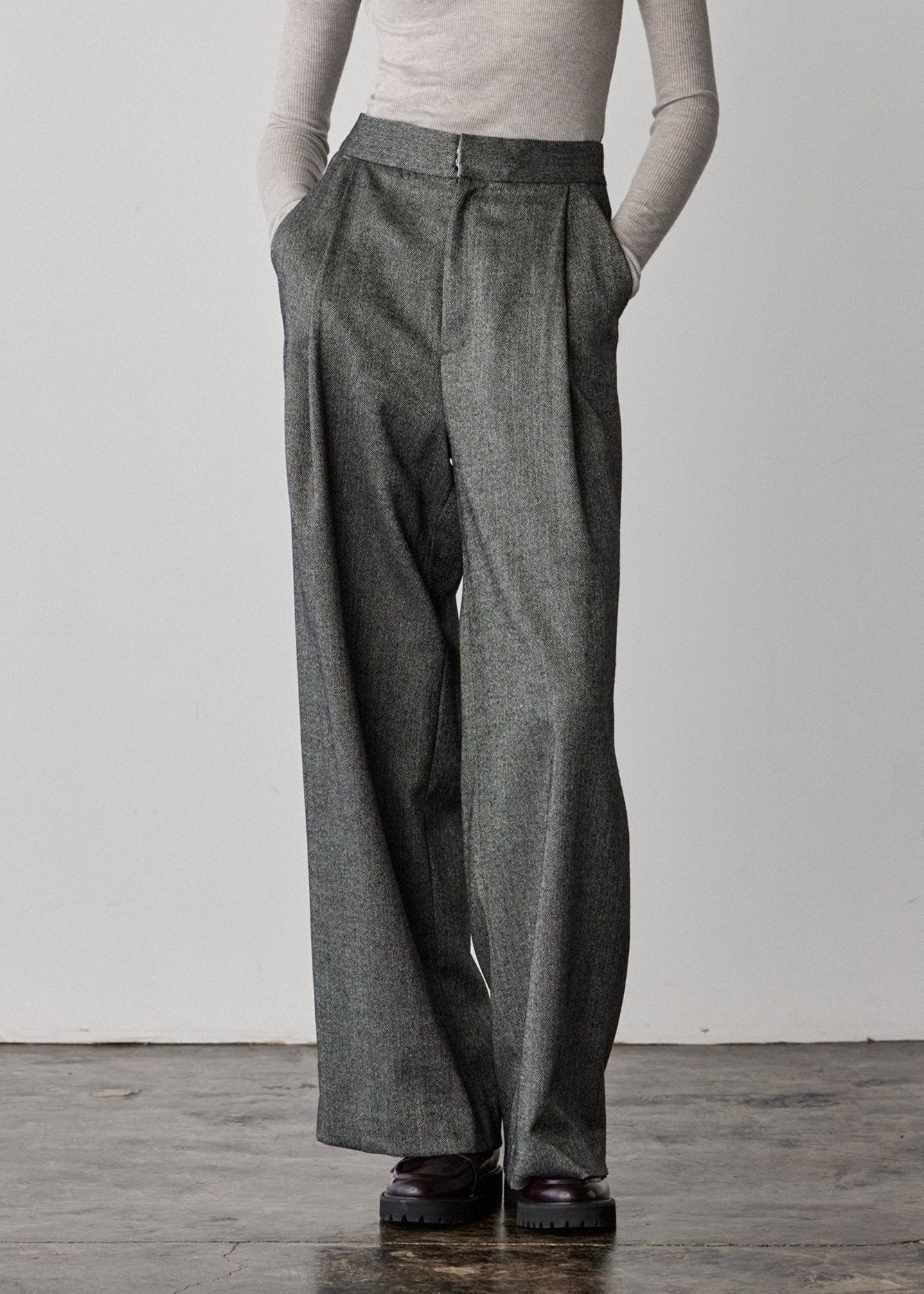 Herringbone Wide Pants 