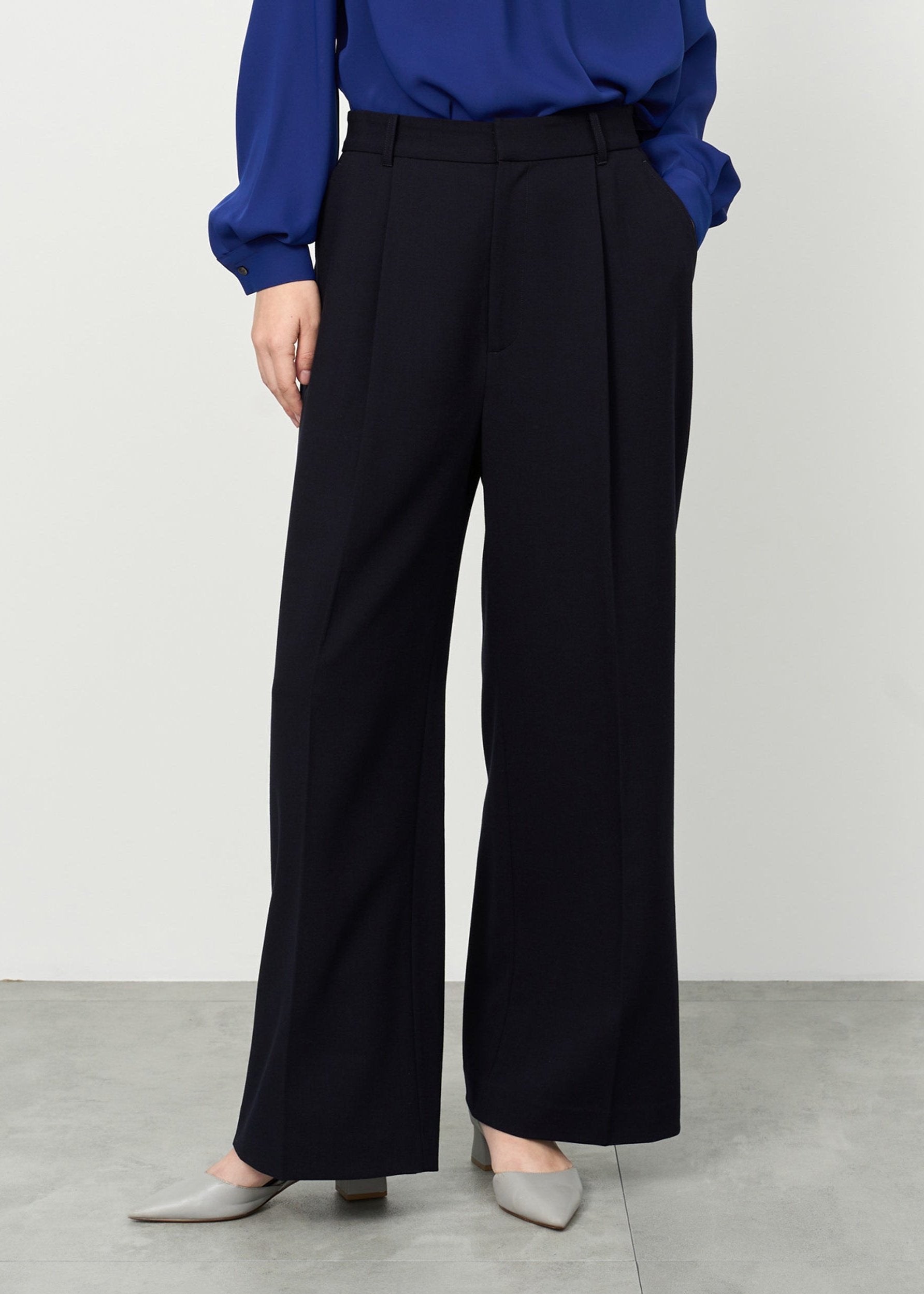 Wool-like Pleated Wide Pants