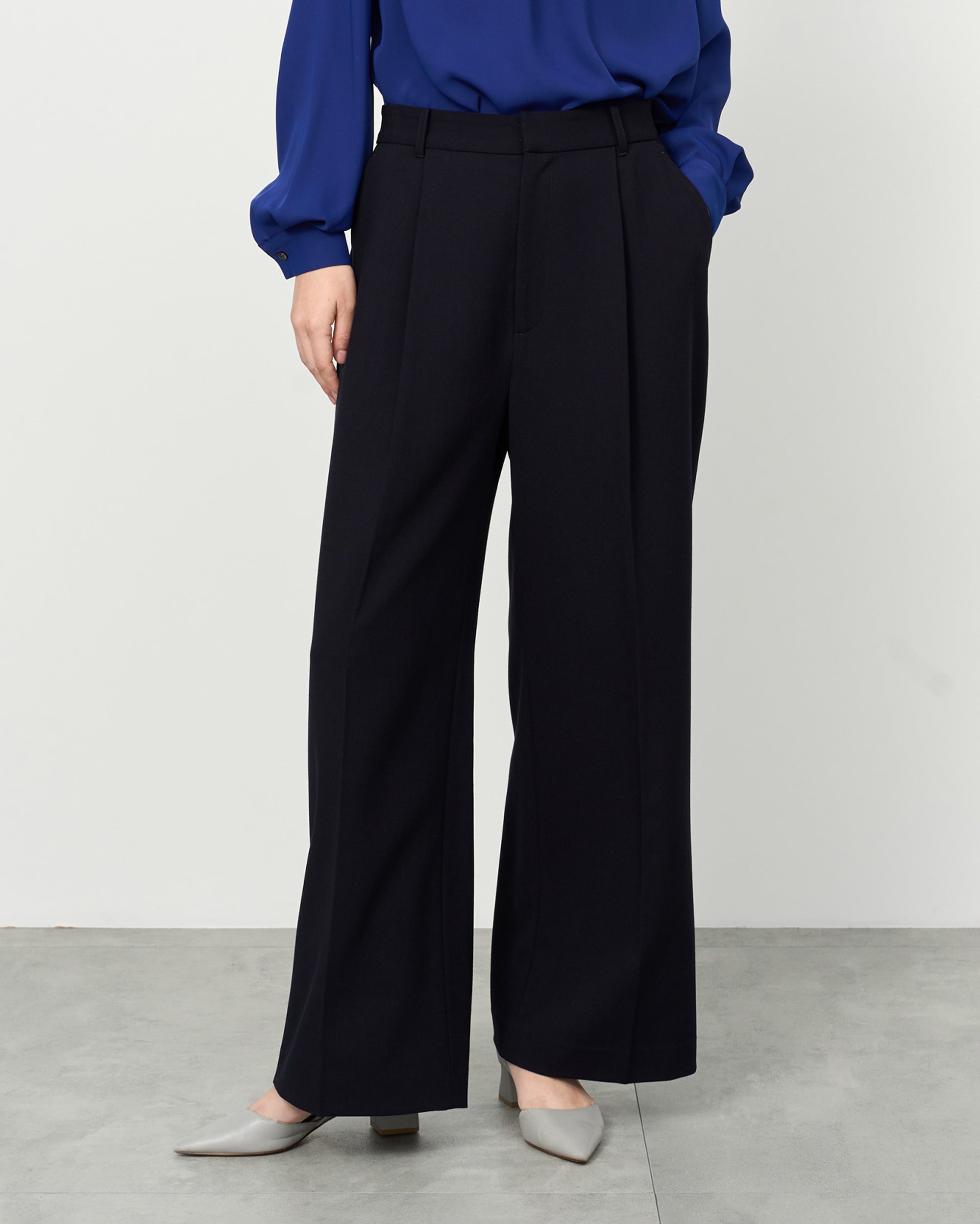 Wool-like Pleated Wide Pants