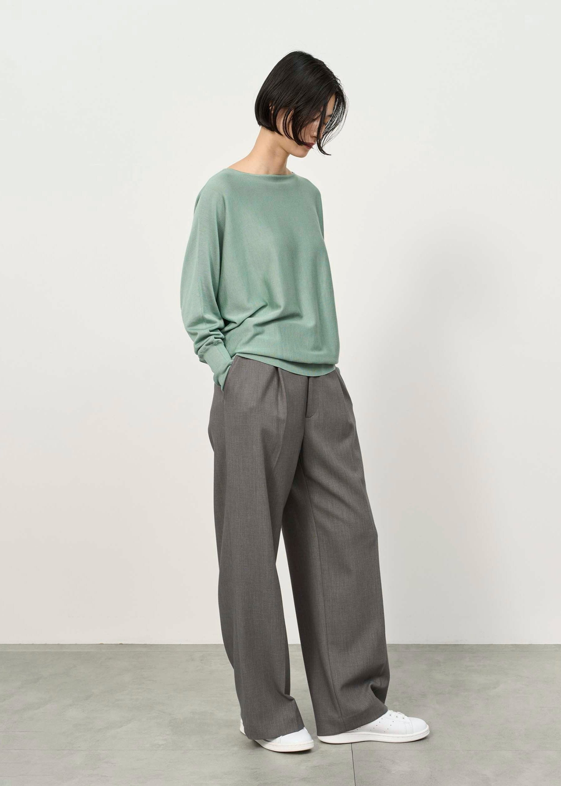 Wool-like Pleated Wide Pants